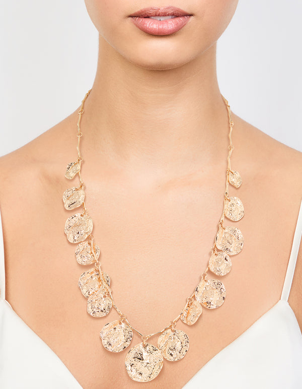 Gold Molten Circle Charm Necklace