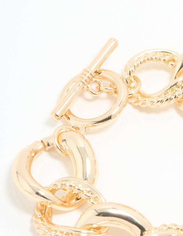 Gold Twisted Curb Toggle Bracelet