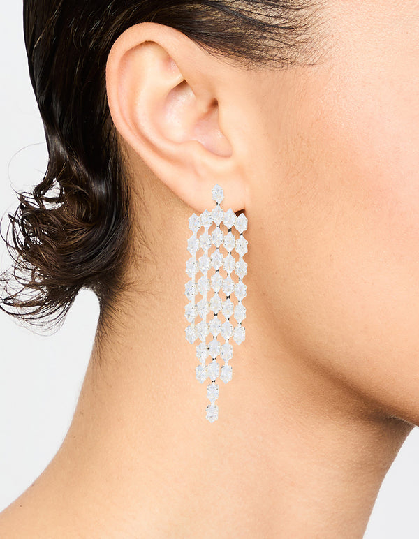 Silver Cubic Zirconia Cascading Drop Earrings