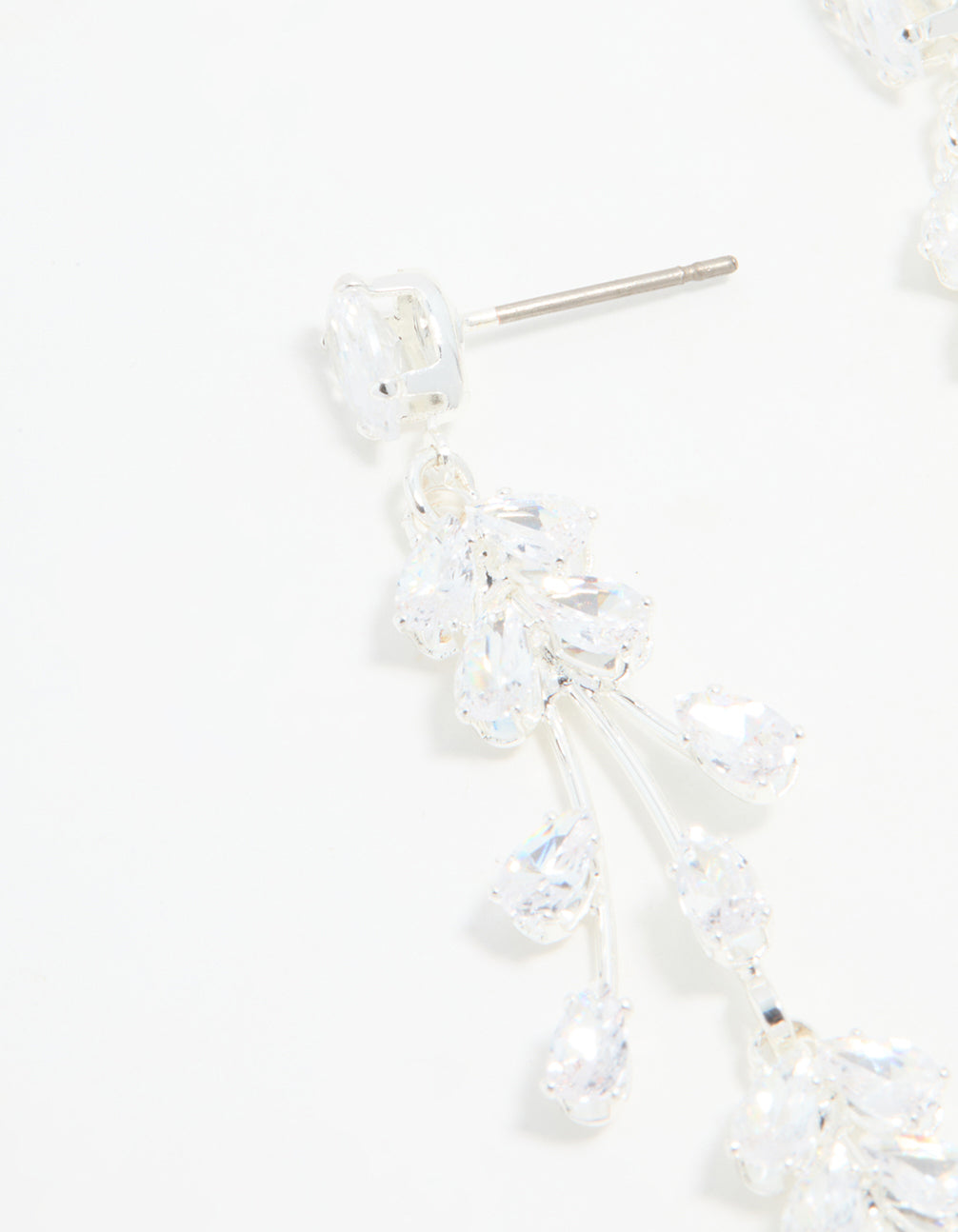 Silver Cubic Zirconia Fan-Shaped Drop Earrings