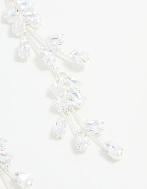 Silver Cubic Zirconia Fan-Shaped Drop Earrings