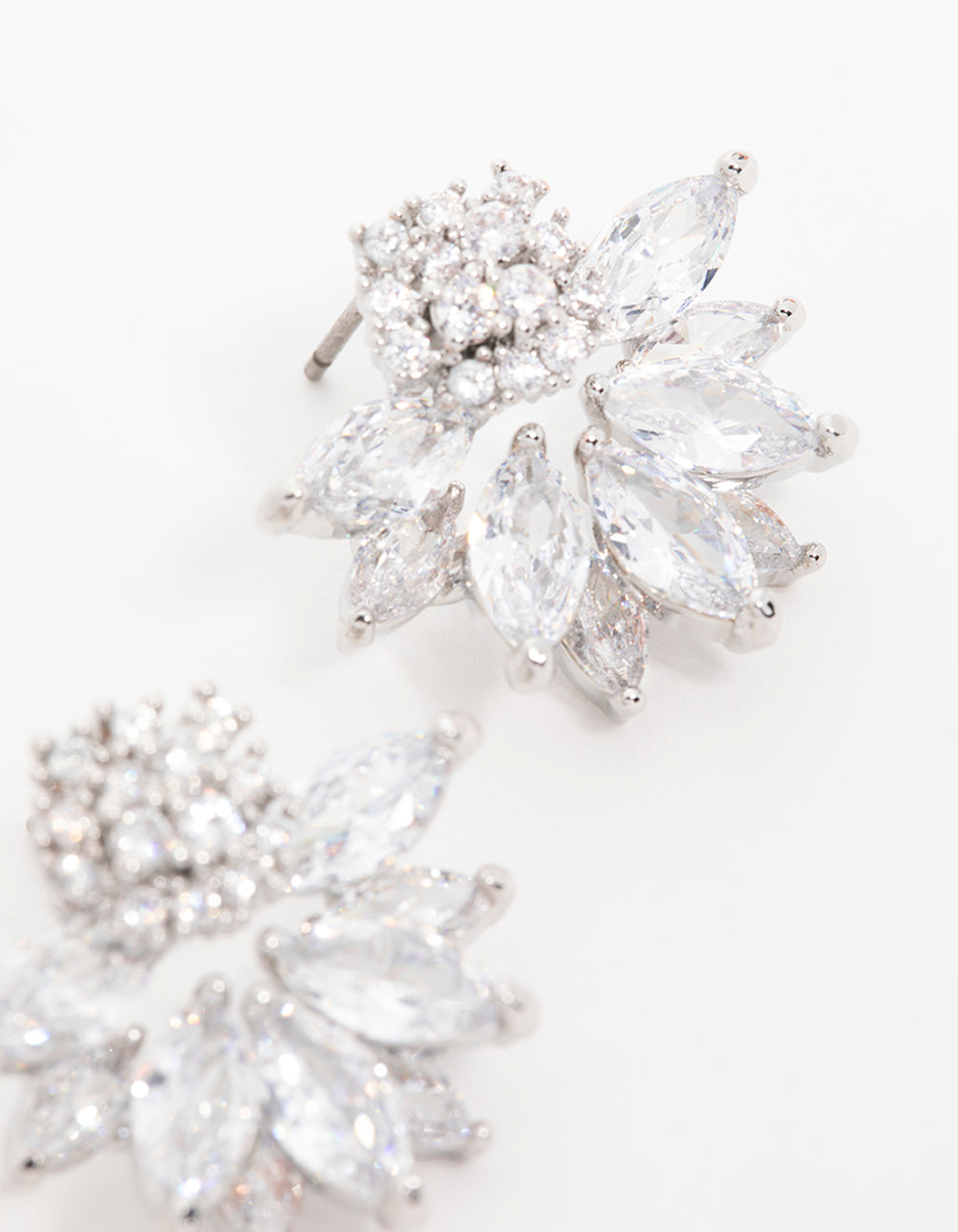 Silver Cubic Zirconia Lotus Flower Stud Earrings