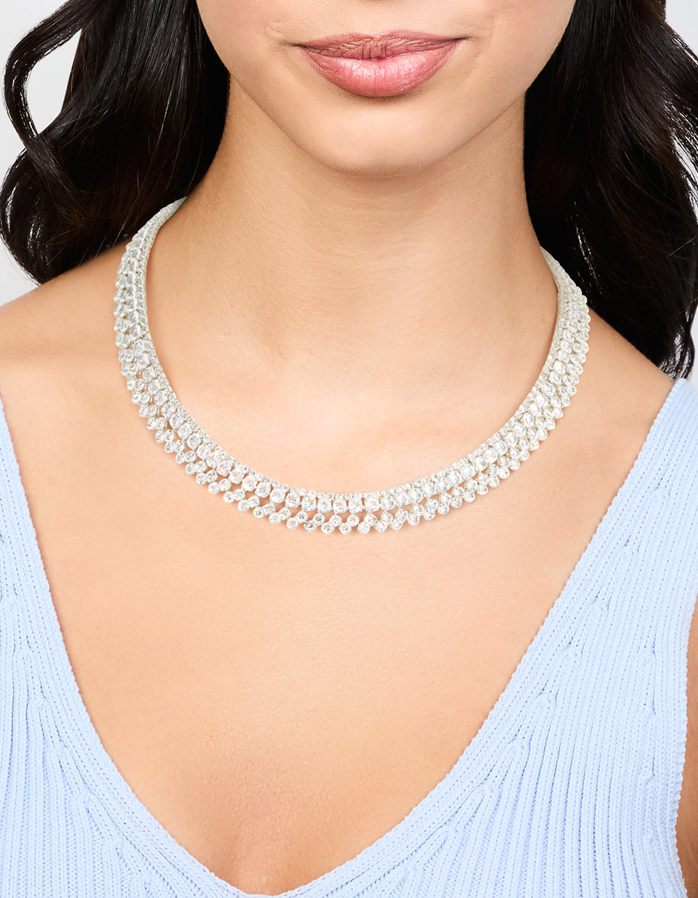 Silver Cubic Zirconia Short Layered Necklace