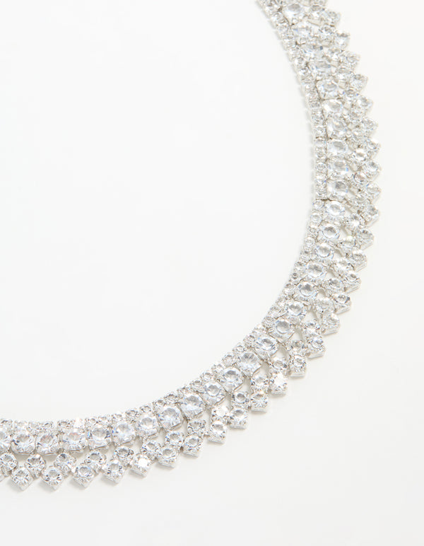 Silver Cubic Zirconia Short Layered Necklace