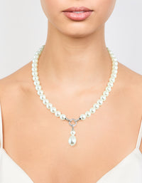 Silver Pearl Cubic Zirconia Short Necklace - link has visual effect only