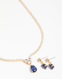 Gold Blue Cubic Zirconia Drop Necklace & Earrings Set - link has visual effect only