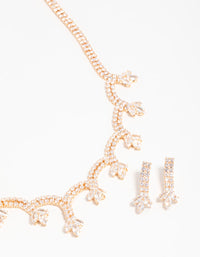 Gold Cubic Zirconia Scalloped Flower Necklace & Earrings Set - link has visual effect only