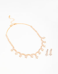 Gold Cubic Zirconia Scalloped Flower Necklace & Earrings Set - link has visual effect only