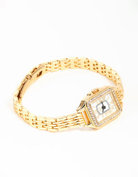 Gold Diamante Mini Rectangular Watch - link has visual effect only