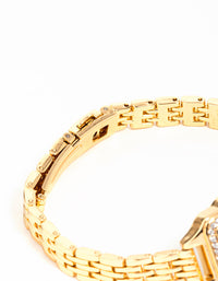 Gold Diamante Mini Rectangular Watch - link has visual effect only