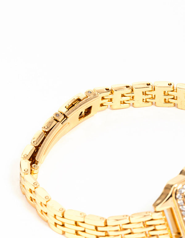 Gold Diamante Mini Rectangular Watch
