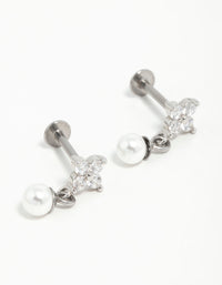 Surgical Steel Pearl Cubic Zirconia Flower Flat Back Earrings - link has visual effect only