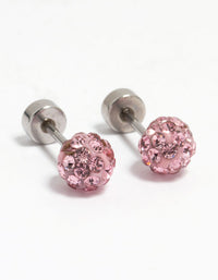 Kids Surgical Steel Pink Diamante Flat Back Earrings - link has visual effect only