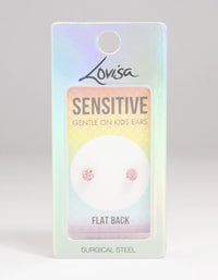 Kids Surgical Steel Pink Diamante Flat Back Earrings - link has visual effect only