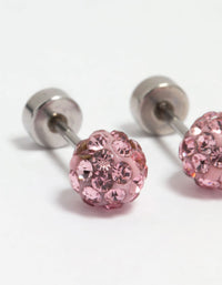Kids Surgical Steel Pink Diamante Flat Back Earrings - link has visual effect only