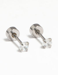 Kids Surgical Steel Cubic Zirconia Flat Back Earrings - link has visual effect only