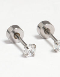 Kids Surgical Steel Cubic Zirconia Flat Back Earrings - link has visual effect only