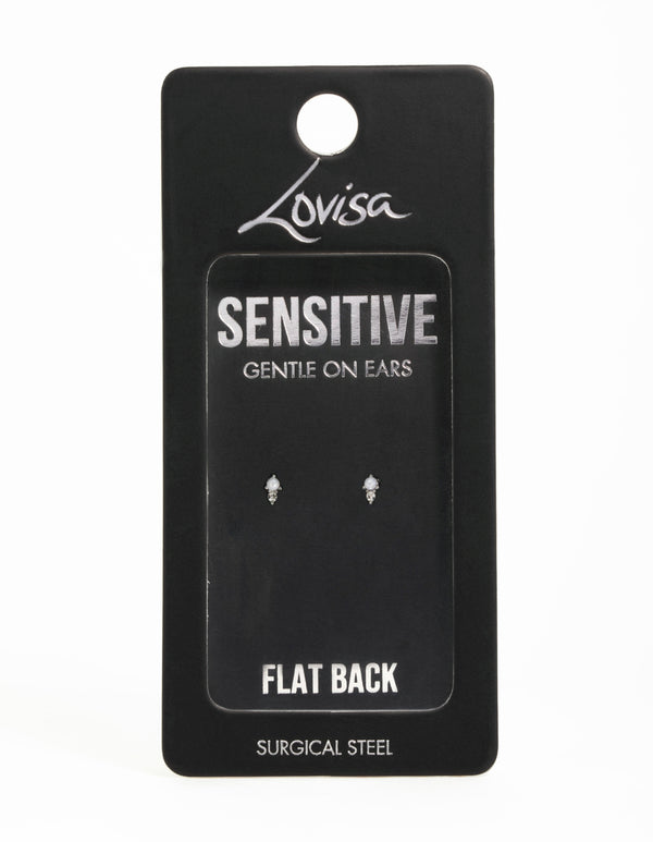 Surgical Steel Pearl Diamante Flat Back Earrings