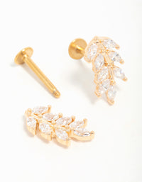 Gold Plated Surgical Steel Cubic Zirconia Leaf Flat Back Earrings - link has visual effect only