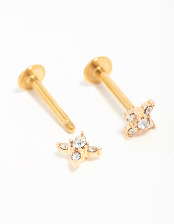Gold Plated Surgical Steel Diamante Clover Flat Back Earrings