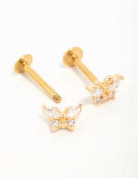 Gold Plated Surgical Steel Cubic Zirconia Butterfly Flat Back Earrings - link has visual effect only