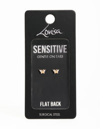 Gold Plated Surgical Steel Cubic Zirconia Butterfly Flat Back Earrings - link has visual effect only