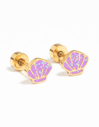 Kids Gold Plated Surgical Steel Shell Flat Back Earrings - link has visual effect only
