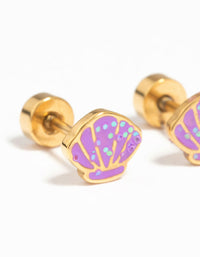Kids Gold Plated Surgical Steel Shell Flat Back Earrings - link has visual effect only