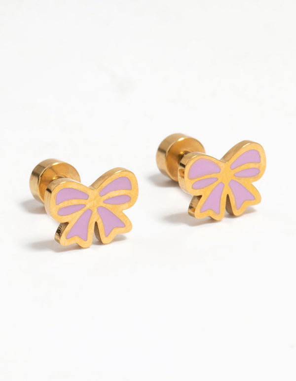 Kids Gold Plated Surgical Steel Bow Flat Back Earrings