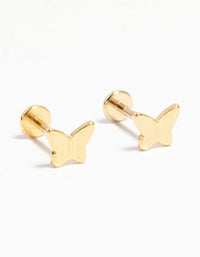 Kids Gold Plated Surgical Steel Butterfly Flat Back Earrings - link has visual effect only