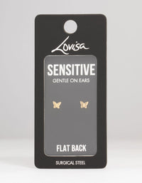 Kids Gold Plated Surgical Steel Butterfly Flat Back Earrings - link has visual effect only