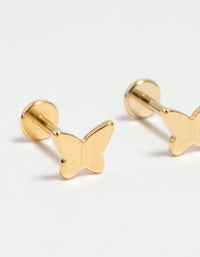 Kids Gold Plated Surgical Steel Butterfly Flat Back Earrings - link has visual effect only