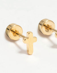 Kids Gold Plated Surgical Steel Cross Flat Back Earrings - link has visual effect only
