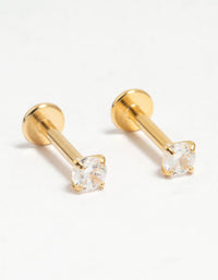 Kids Gold Plated Surgical Steel Cubic Zirconia Flat Back Earrings - link has visual effect only