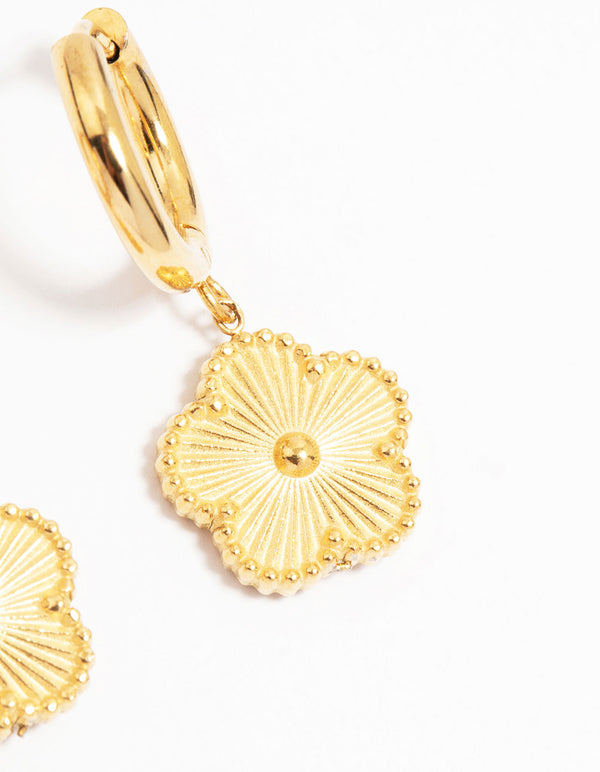 Waterproof Gold Plated Stainless Steel Flower Drop Hoop Earrings