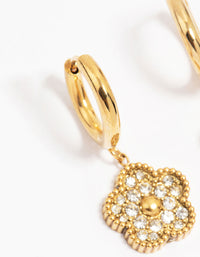 Waterproof Gold Plated Stainless Steel Cubic Zirconia Flower Drop Hoop Earrings - link has visual effect only