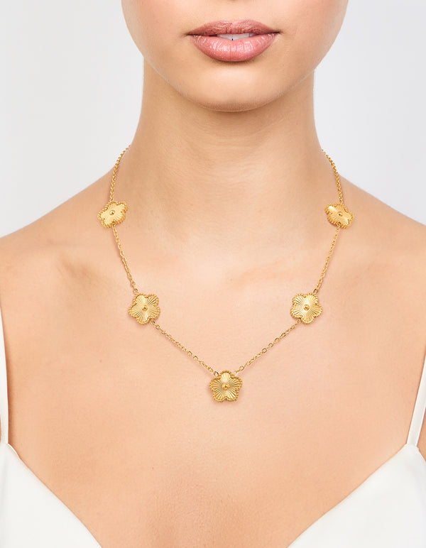 Waterproof Gold Plated Stainless Flower Pendant Necklace