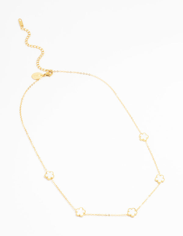 Waterproof Gold Plated Stainless Shell Petal Flower Pendant Necklace