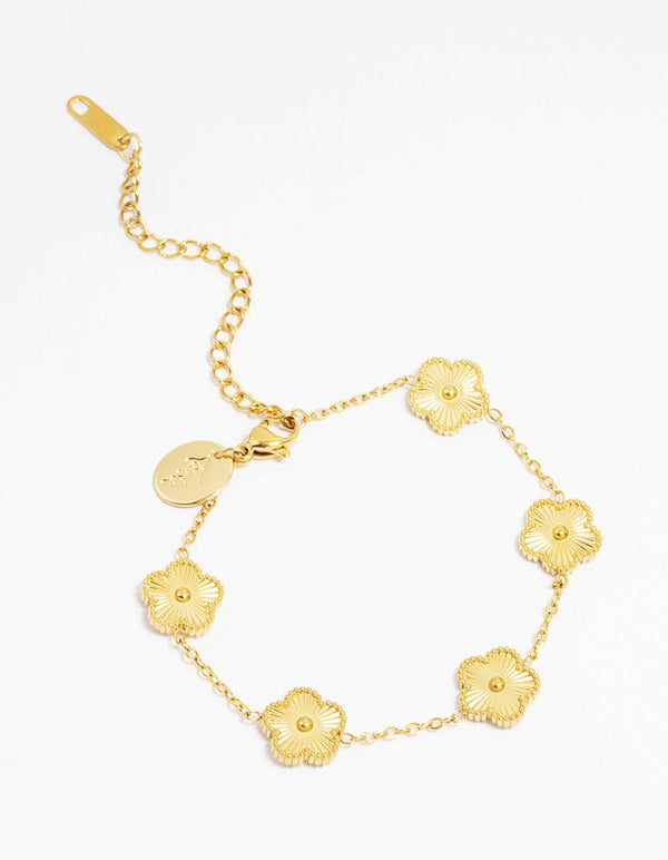 Waterproof Gold Plated Stainless Steel Five Petal Flower Bracelet