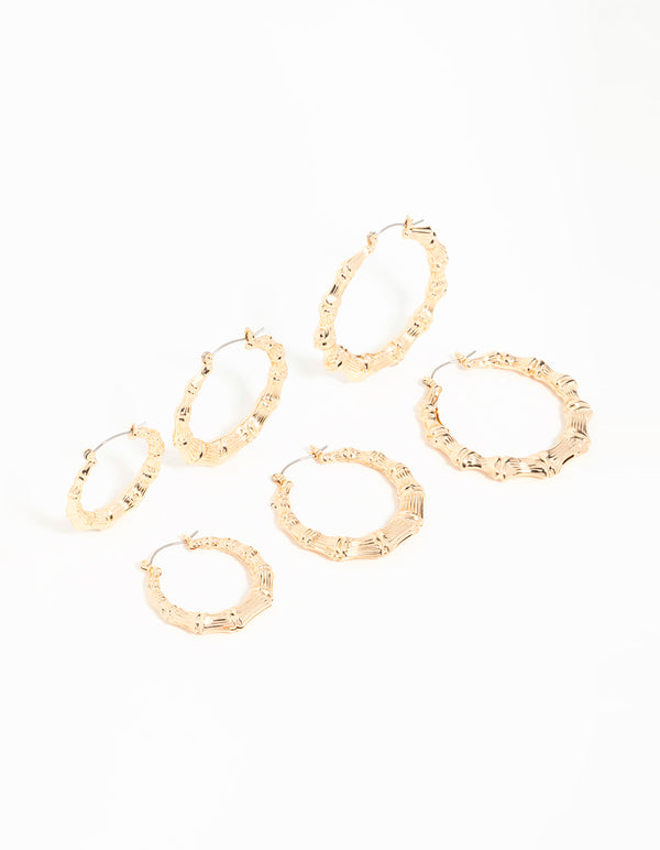 Gold Bamboo Hoop Earrings 3-Pack
