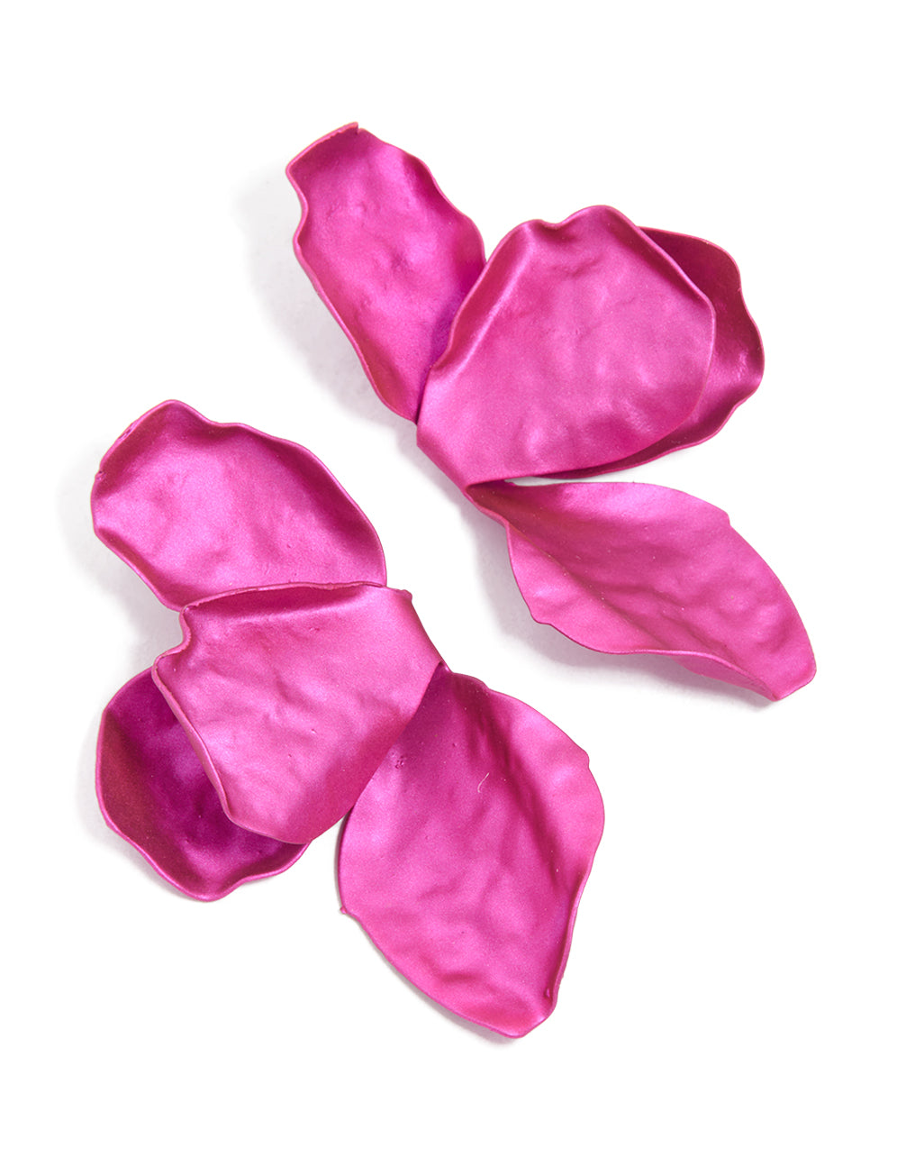 Gold Fuschia Coated Metal Flower Petal Drop Earrings