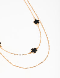 Gold Black Black Flower Layered Necklace - link has visual effect only