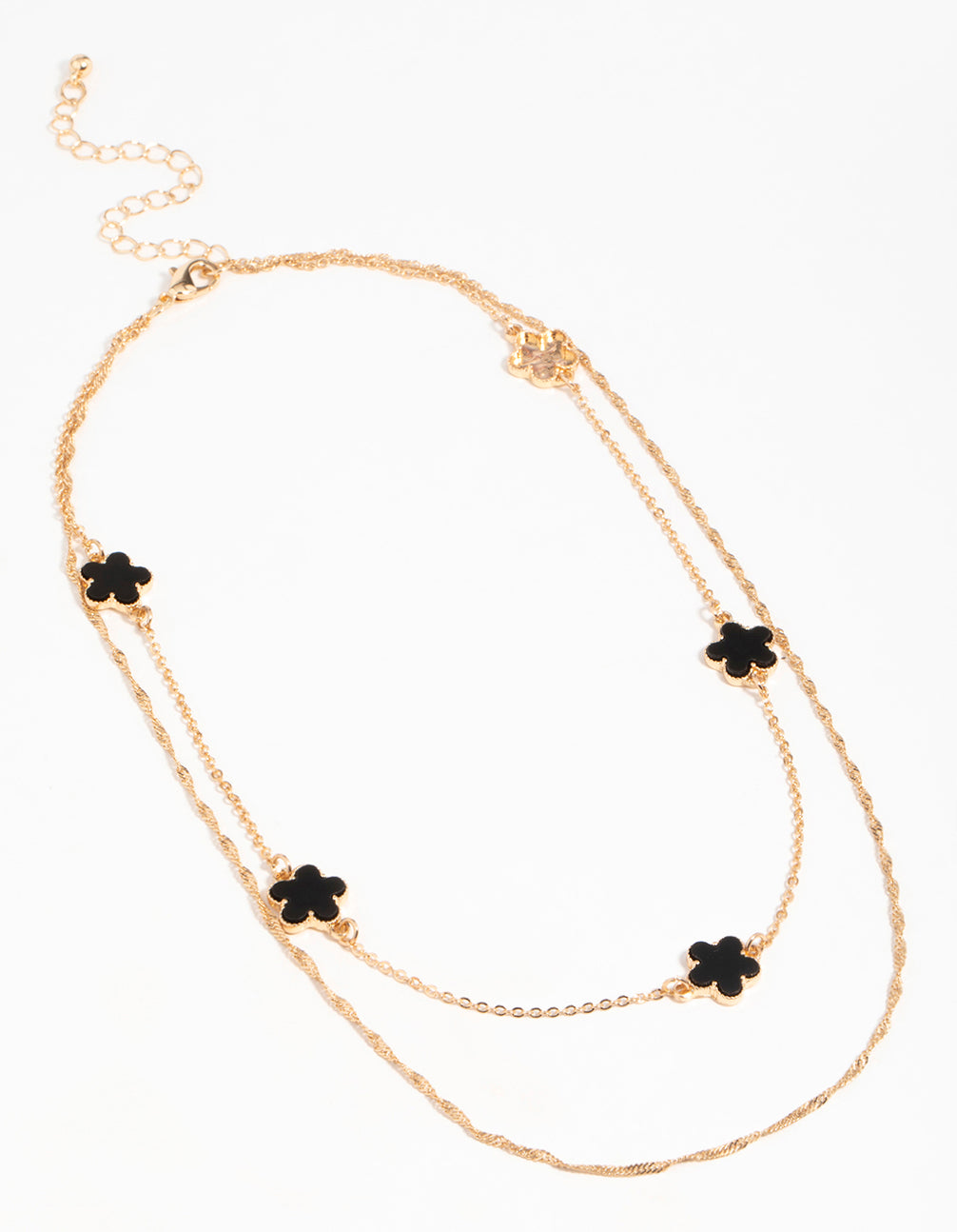 Gold Black Black Flower Layered Necklace