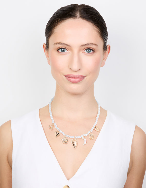 Gold Pearl Celestial Charm Necklace
