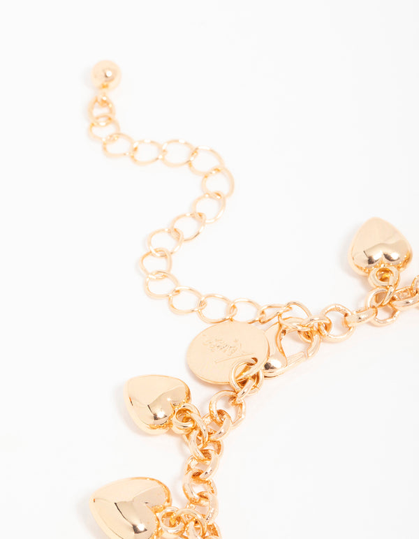 Gold Diamante Heart Charm Bracelet