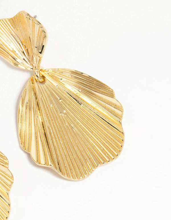 Gold Plated Textured Metal Statement Drop Earrings