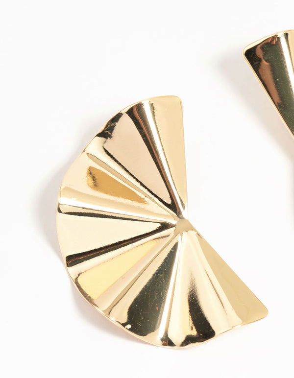 Gold Plated Statement Fan Stud Earrings