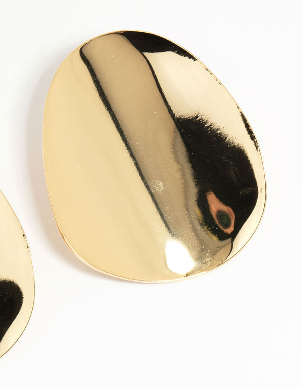 Gold Plated Oversized Disc Statement Stud Earrings