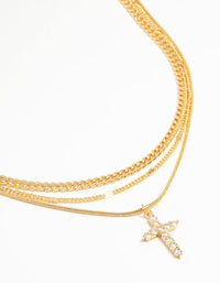 Gold Plated Cross & Chain Layered Necklace - link has visual effect only