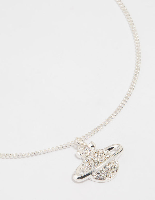 Silver Diamante Planet Pendant Necklace